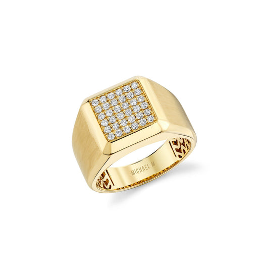 Mens Block Signet Ring with Pave
