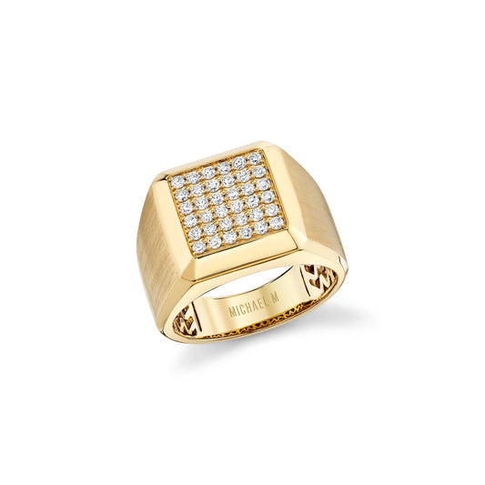 Mens Pinky Signet Ring with Pave