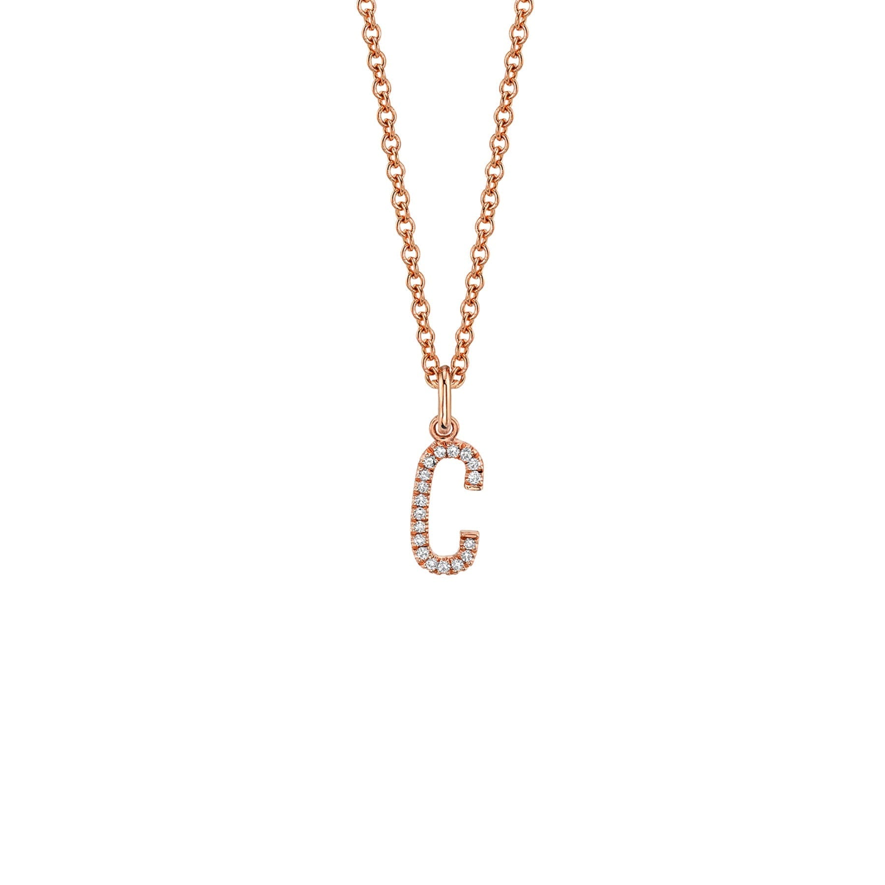 MICHAEL M Necklaces 14K Rose Gold / C Diamond Initial Pendant P141C