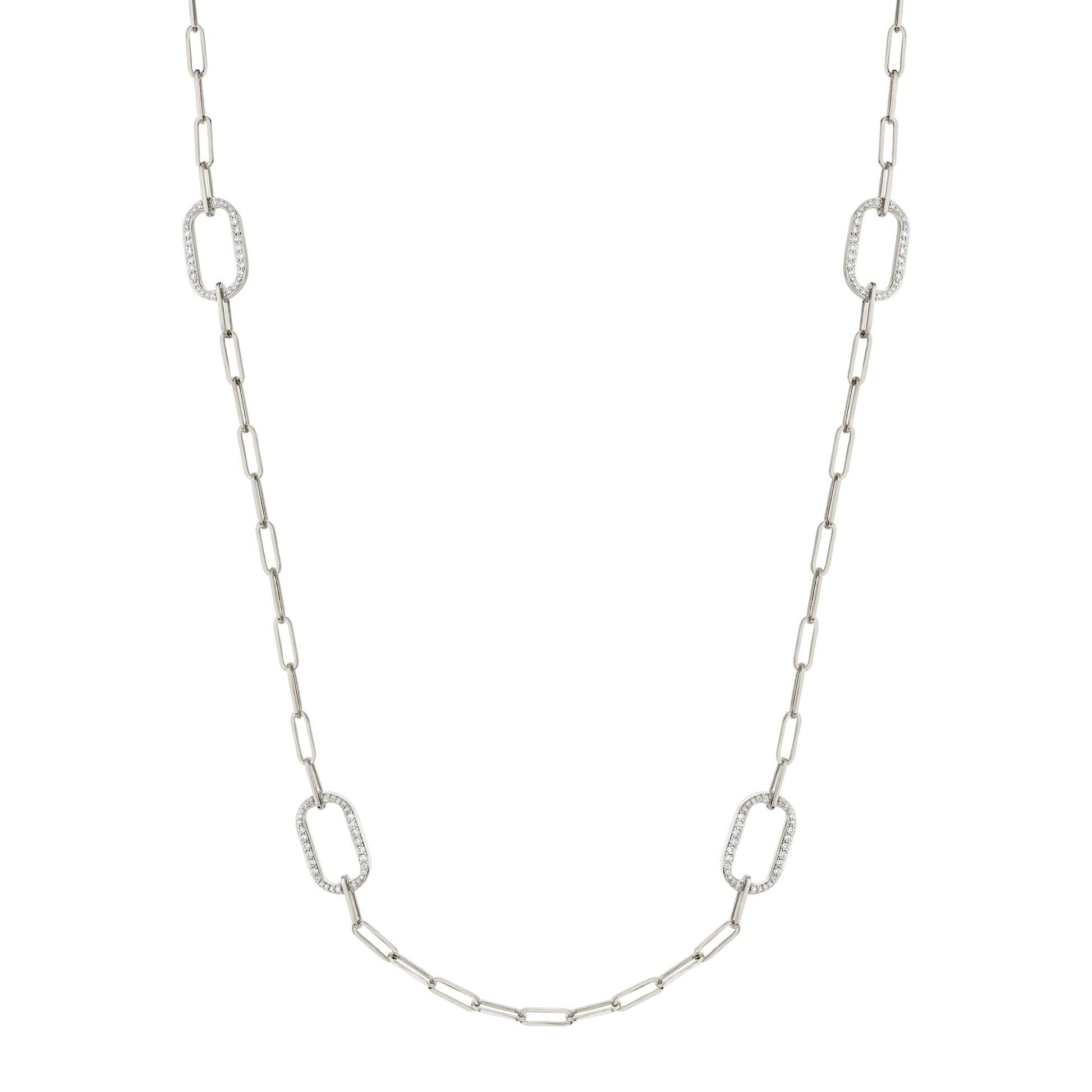 MICHAEL M Necklaces 14K White Gold / 32" Pavé Link Station Necklace CN519