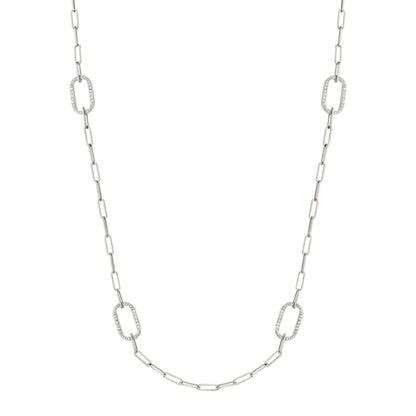 MICHAEL M Necklaces 14K White Gold / 32" Pavé Link Station Necklace CN519