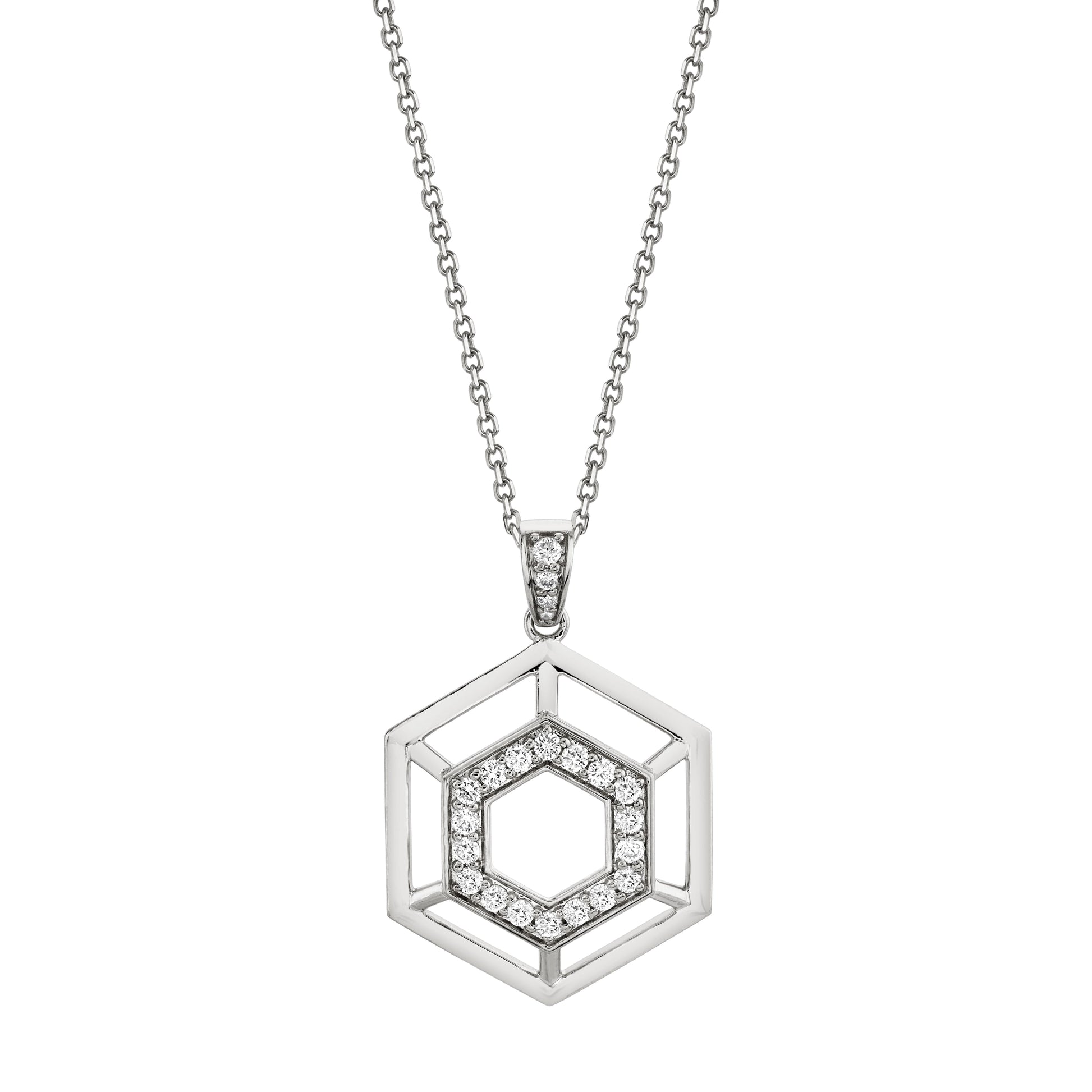 MICHAEL M Necklaces 14K White Gold Hex Truss Pendant P510