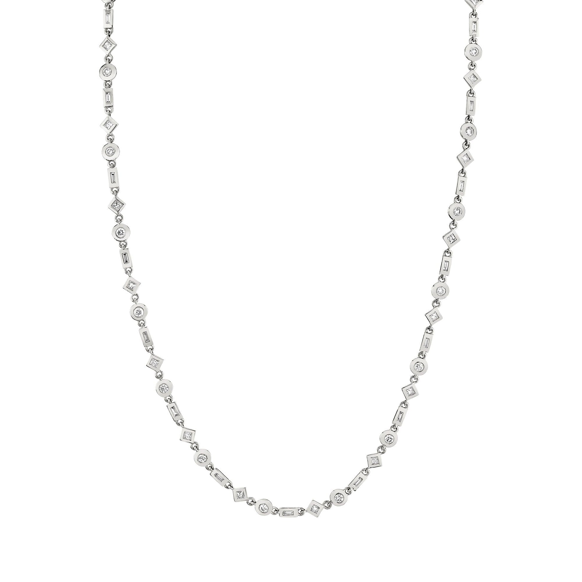 MICHAEL M Necklaces 14K White Gold Mixed Shape Bezel Tennis Necklace CN413WG