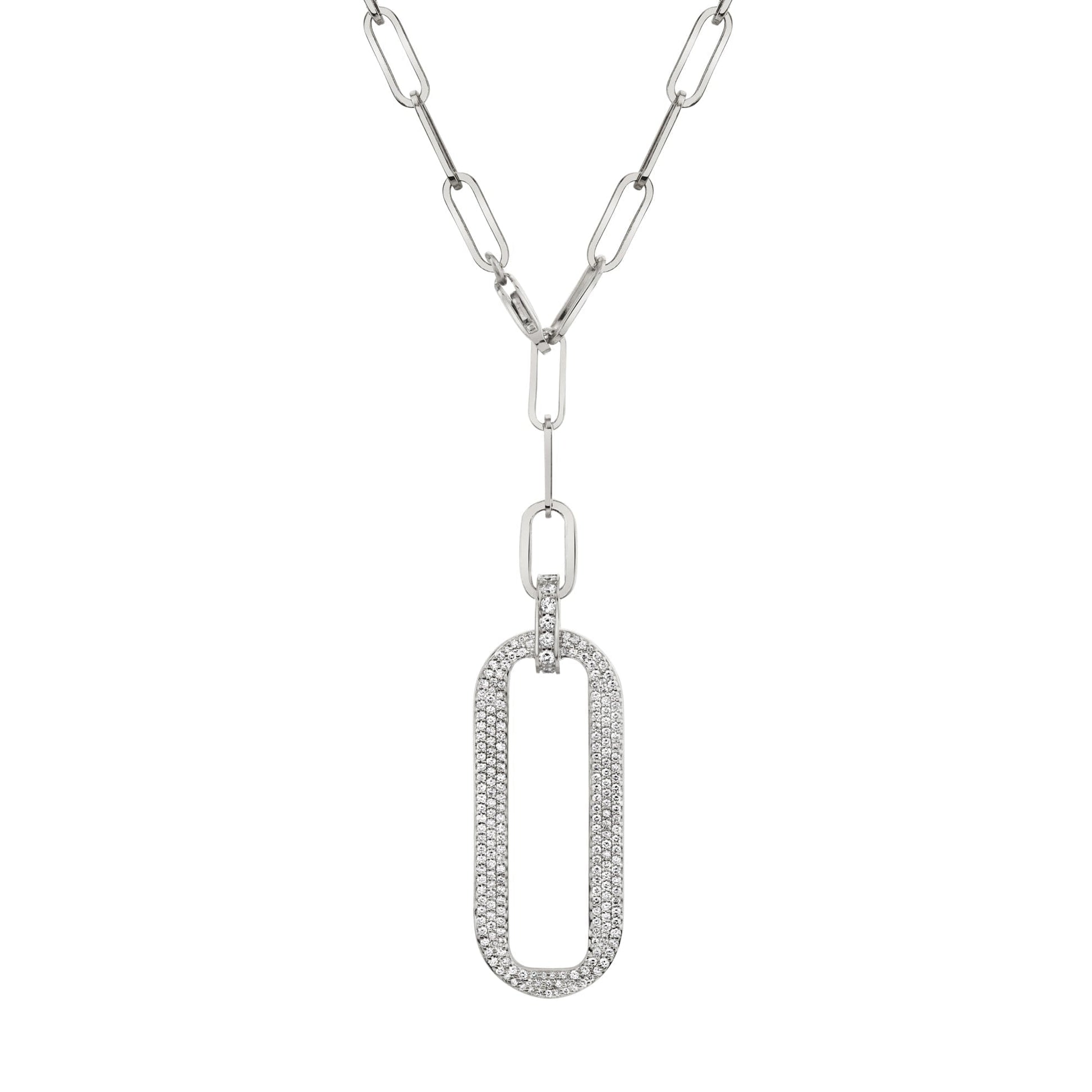MICHAEL M Necklaces 14k White Gold Pavé Longline Link Medallion Lariat CN518PV