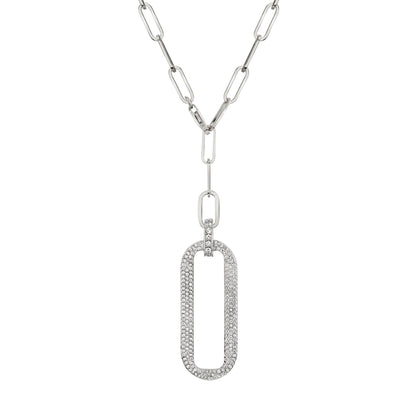 MICHAEL M Necklaces 14k White Gold Pavé Longline Link Medallion Lariat CN518PV
