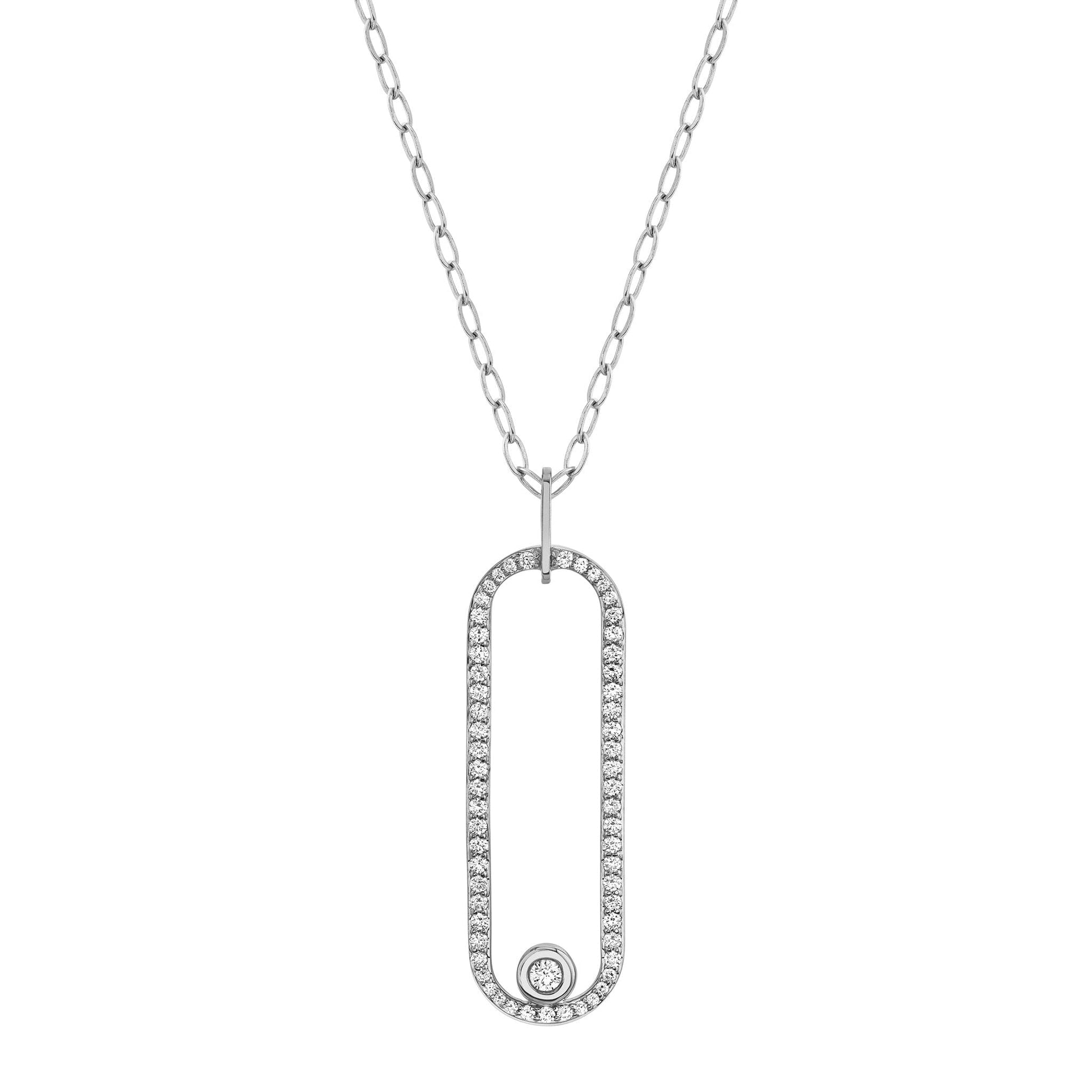 MICHAEL M Necklaces 14k White Gold Pave Longline Link Pendant P360PV