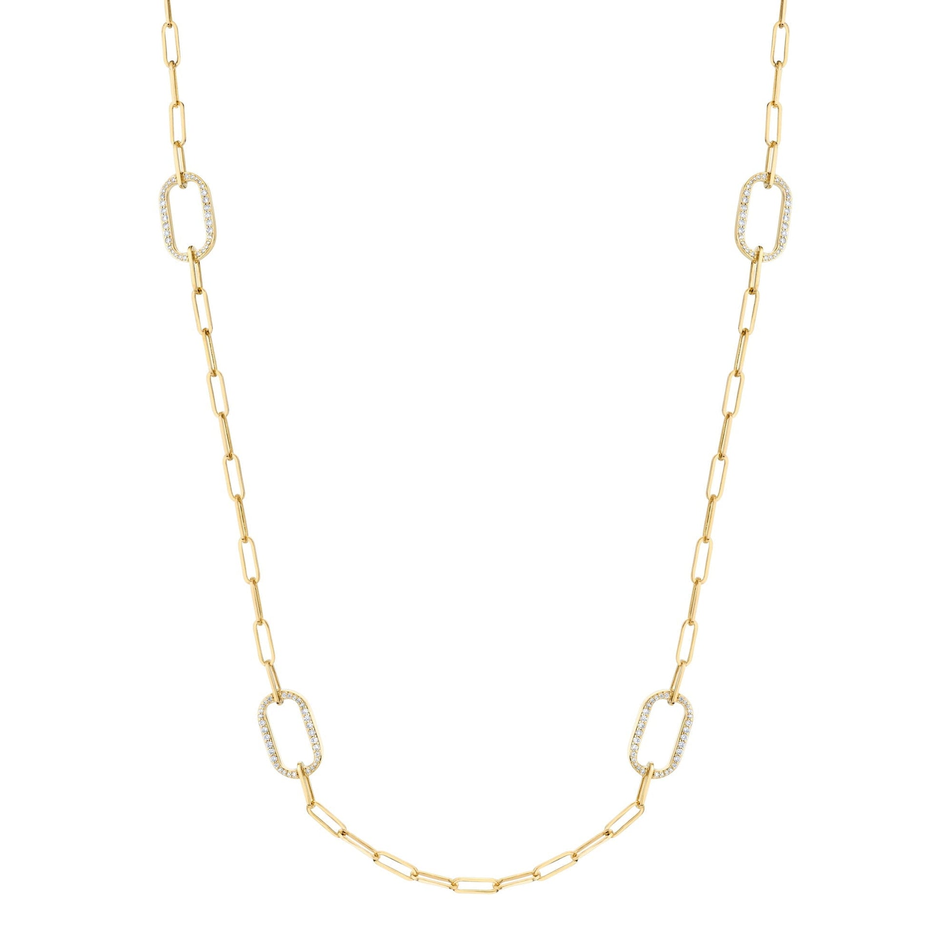 MICHAEL M Necklaces 14K Yellow Gold / 32" Pavé Link Station Necklace CN519