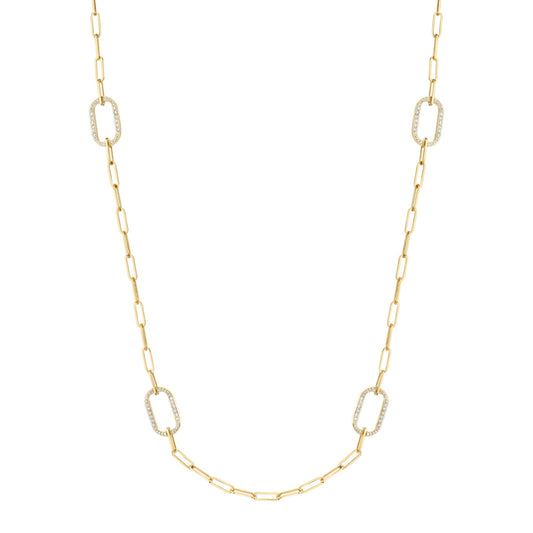 MICHAEL M Necklaces 14K Yellow Gold / 32" Pavé Link Station Necklace CN519