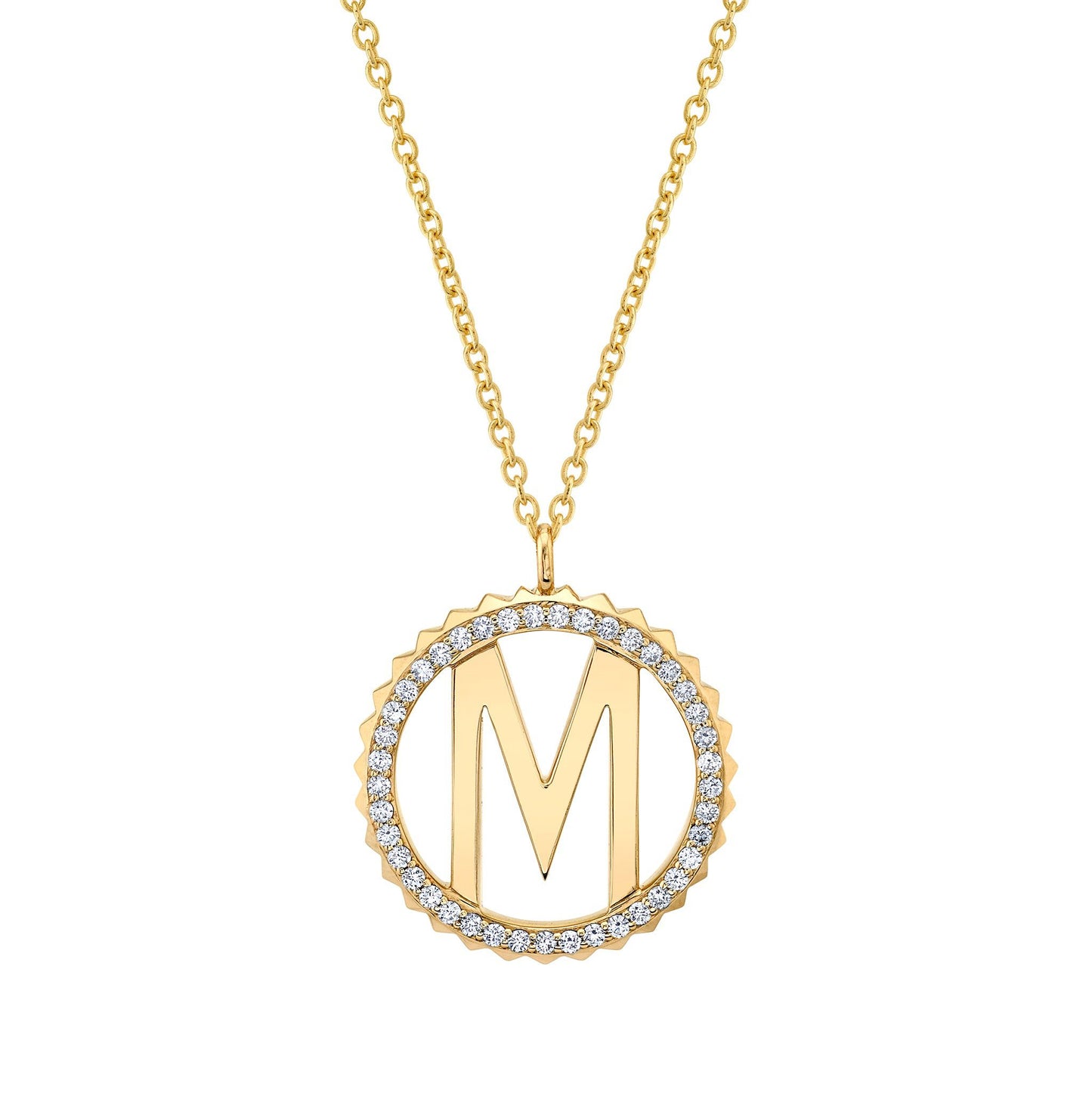 MICHAEL M Necklaces 14K Yellow Gold / A Tetra Pavé Initial Medallion P367YG