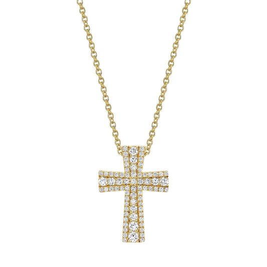 MICHAEL M Necklaces 14K Yellow Gold Europa Pave Cross Pendant P415