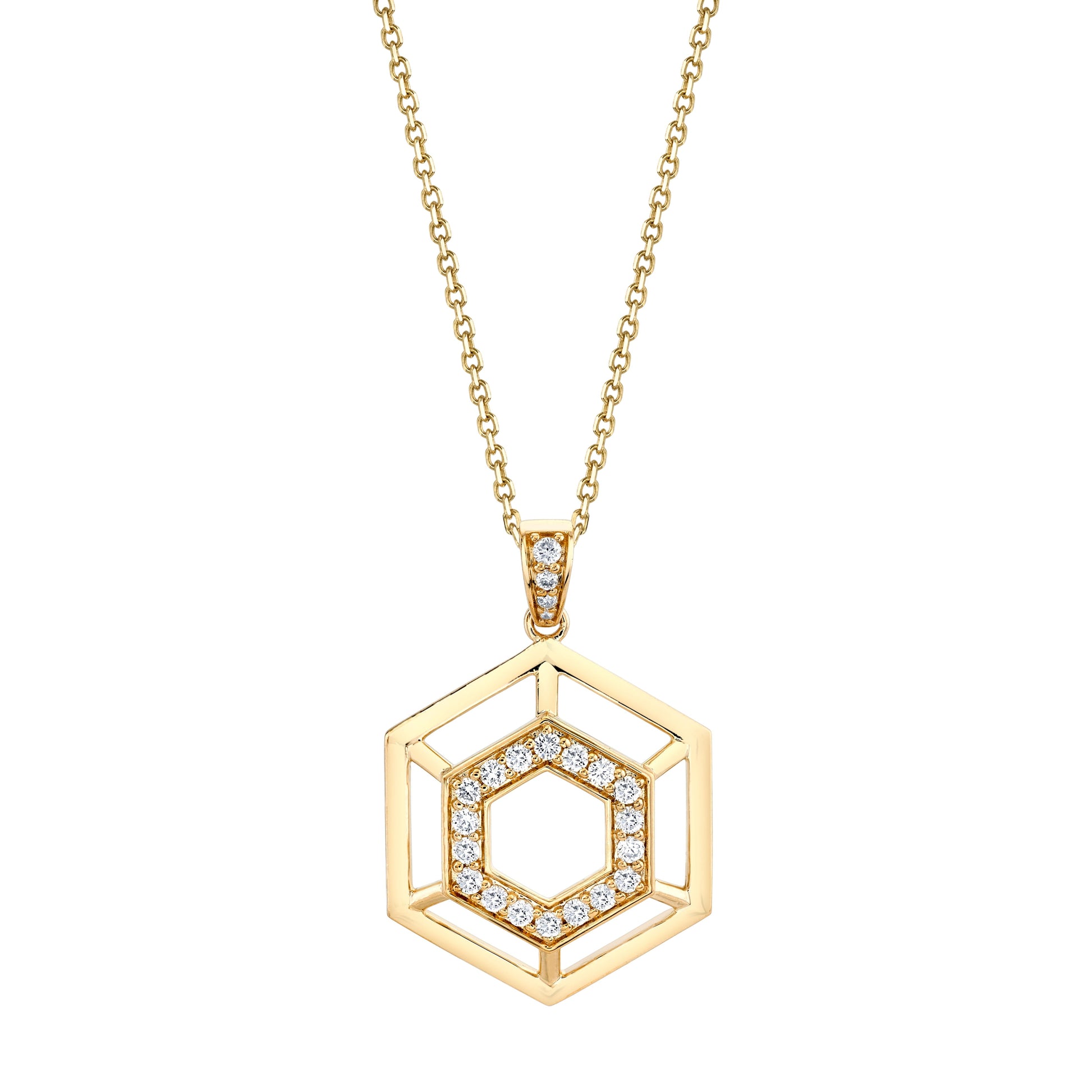 MICHAEL M Necklaces 14K Yellow Gold Hex Truss Pendant P510