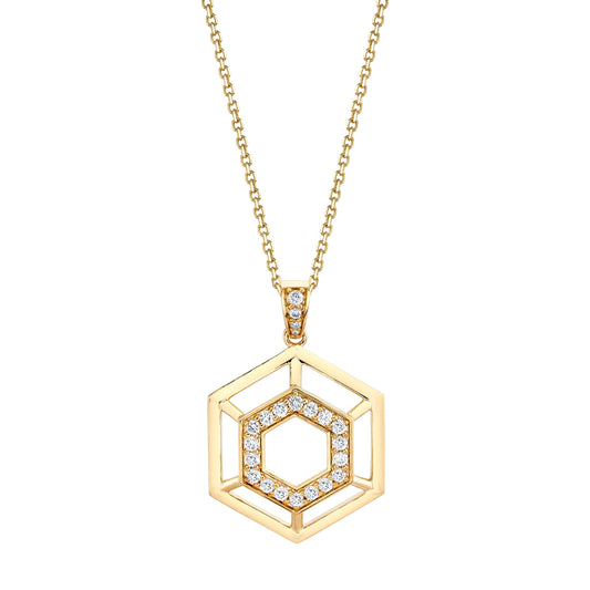 MICHAEL M Necklaces 14K Yellow Gold Hex Truss Pendant P510