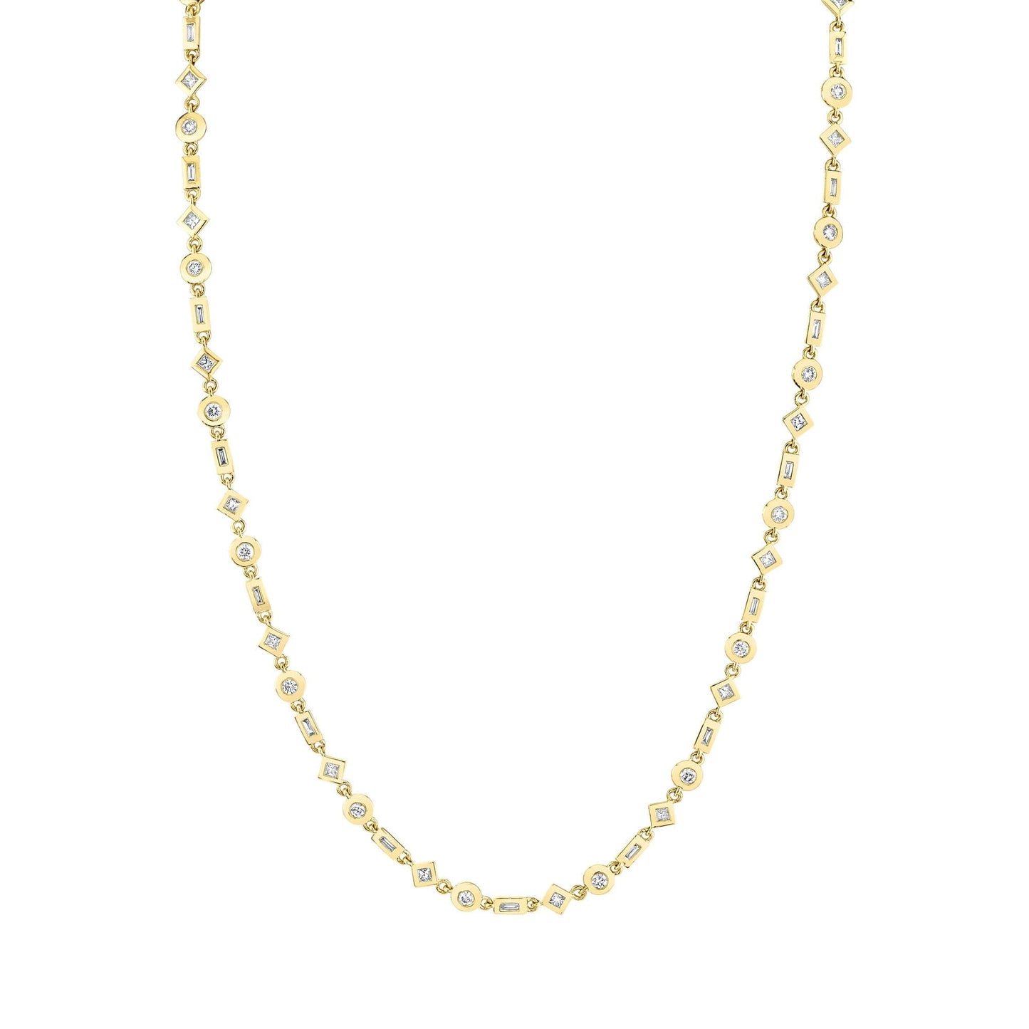 MICHAEL M Necklaces 14K Yellow Gold Mixed Shape Bezel Tennis Necklace CN413YG