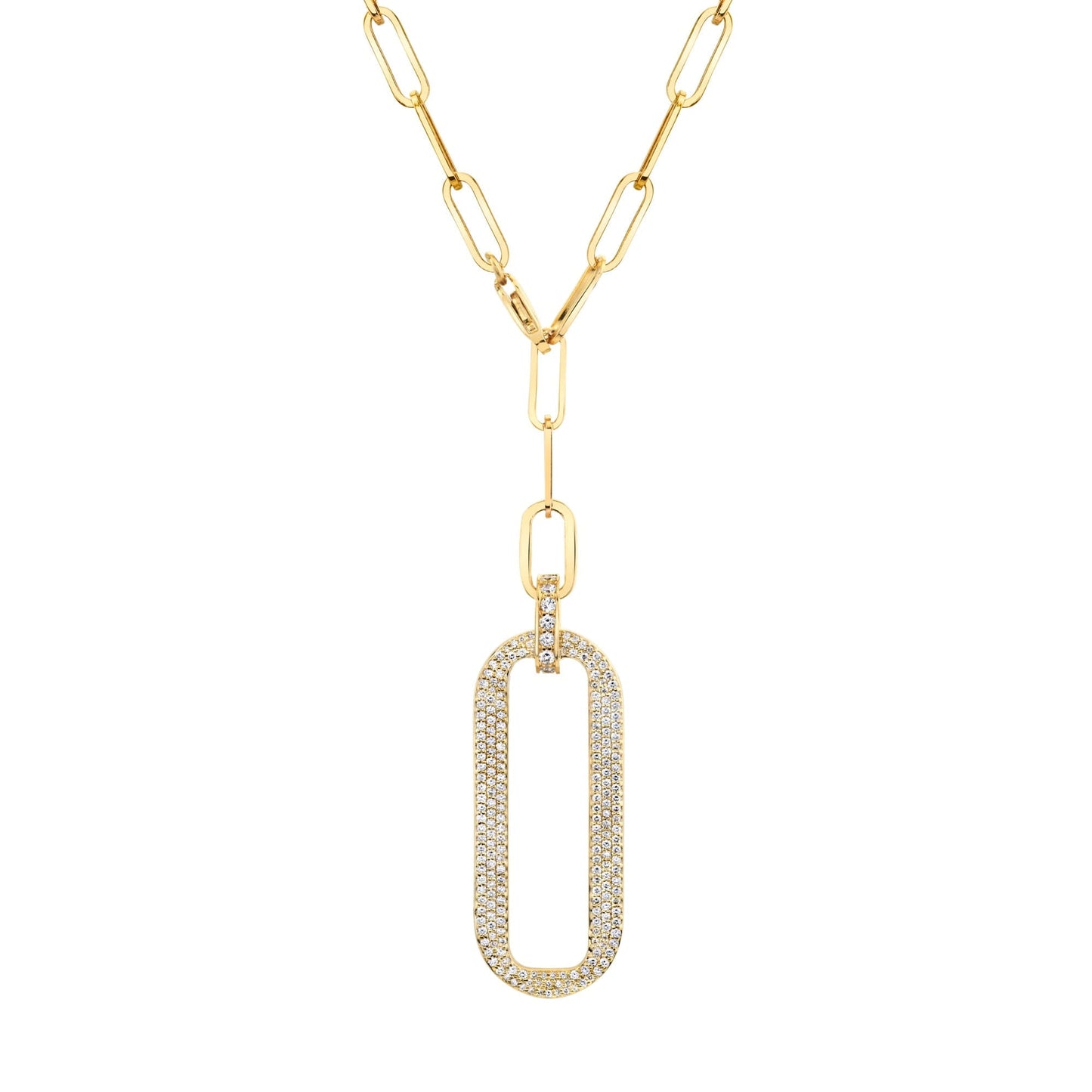 MICHAEL M Necklaces 14K Yellow Gold Pavé Longline Link Medallion Lariat CN518PV