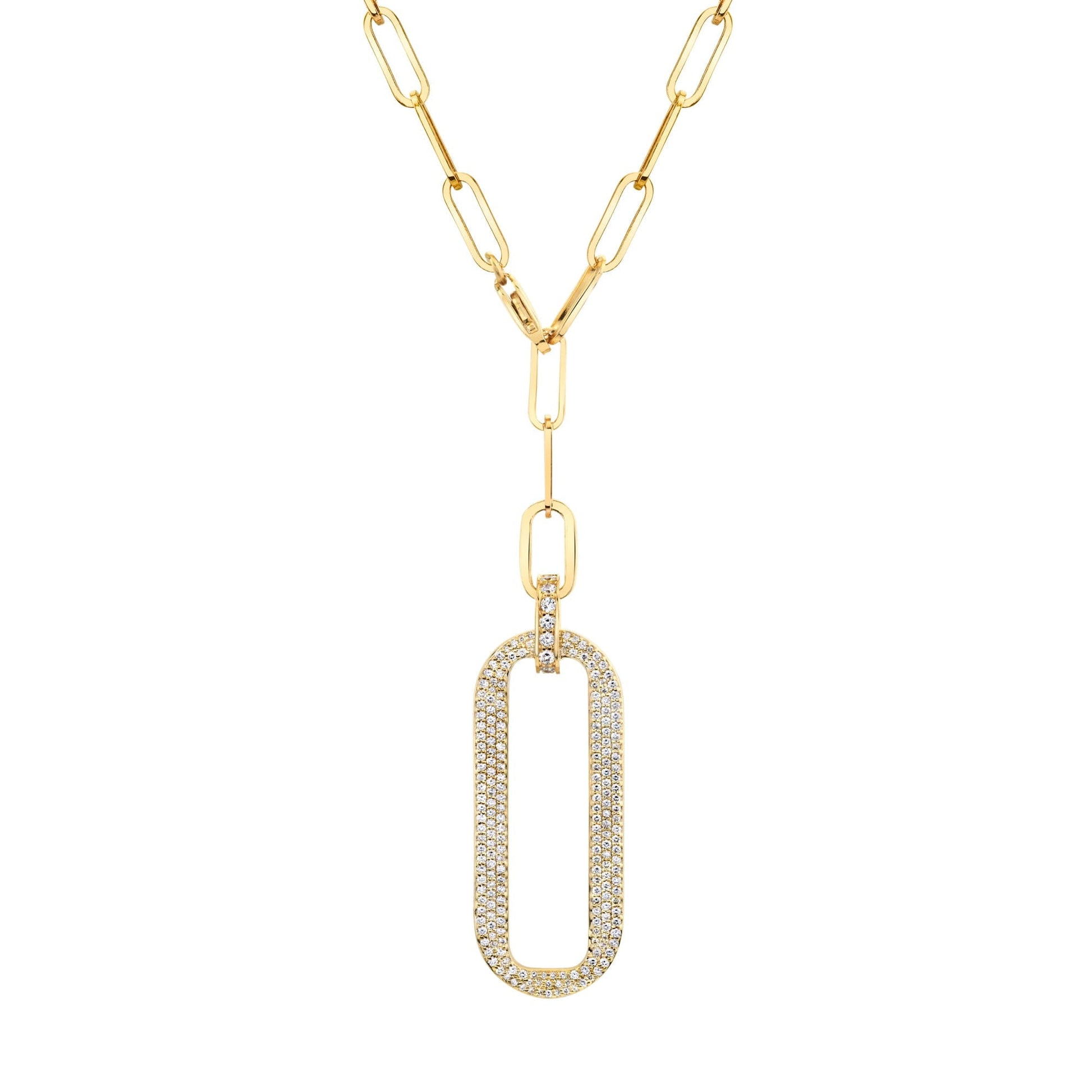 MICHAEL M Necklaces 14K Yellow Gold Pavé Longline Link Medallion Lariat CN518PV