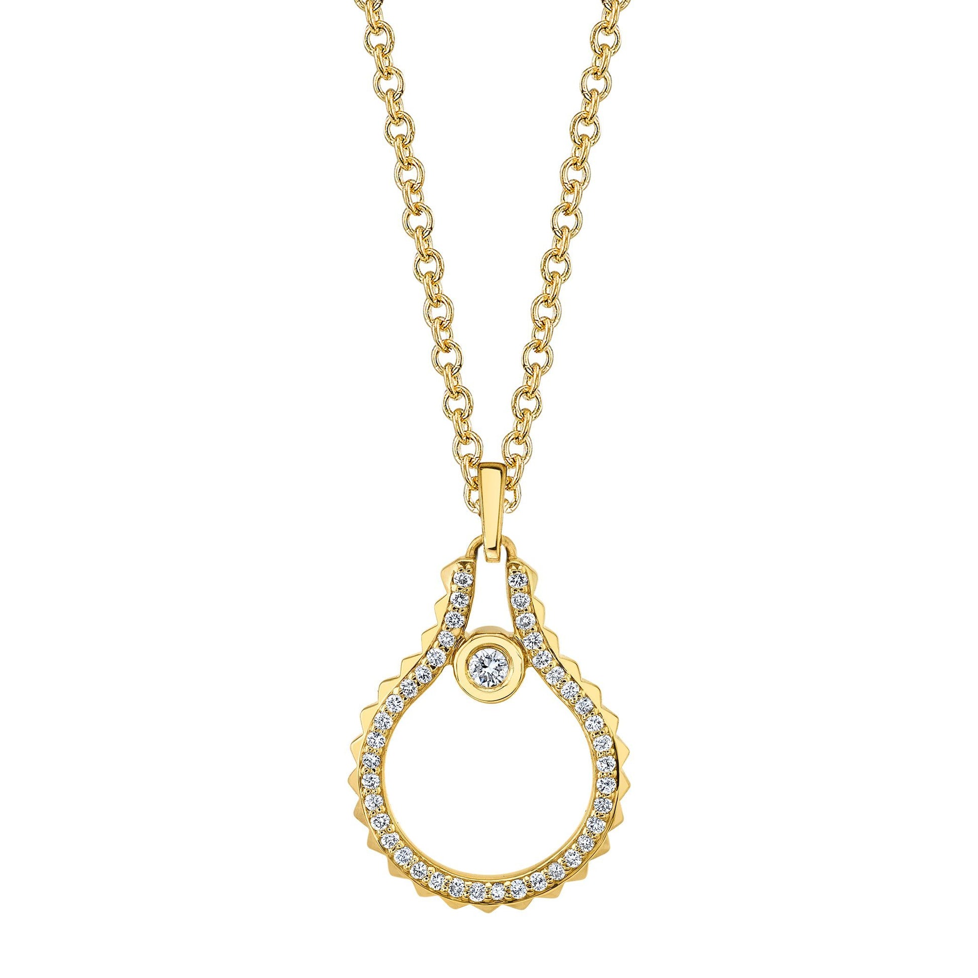 MICHAEL M Necklaces 14K Yellow Gold Pavé Mini Signature MM Tetra Pendant P380YG