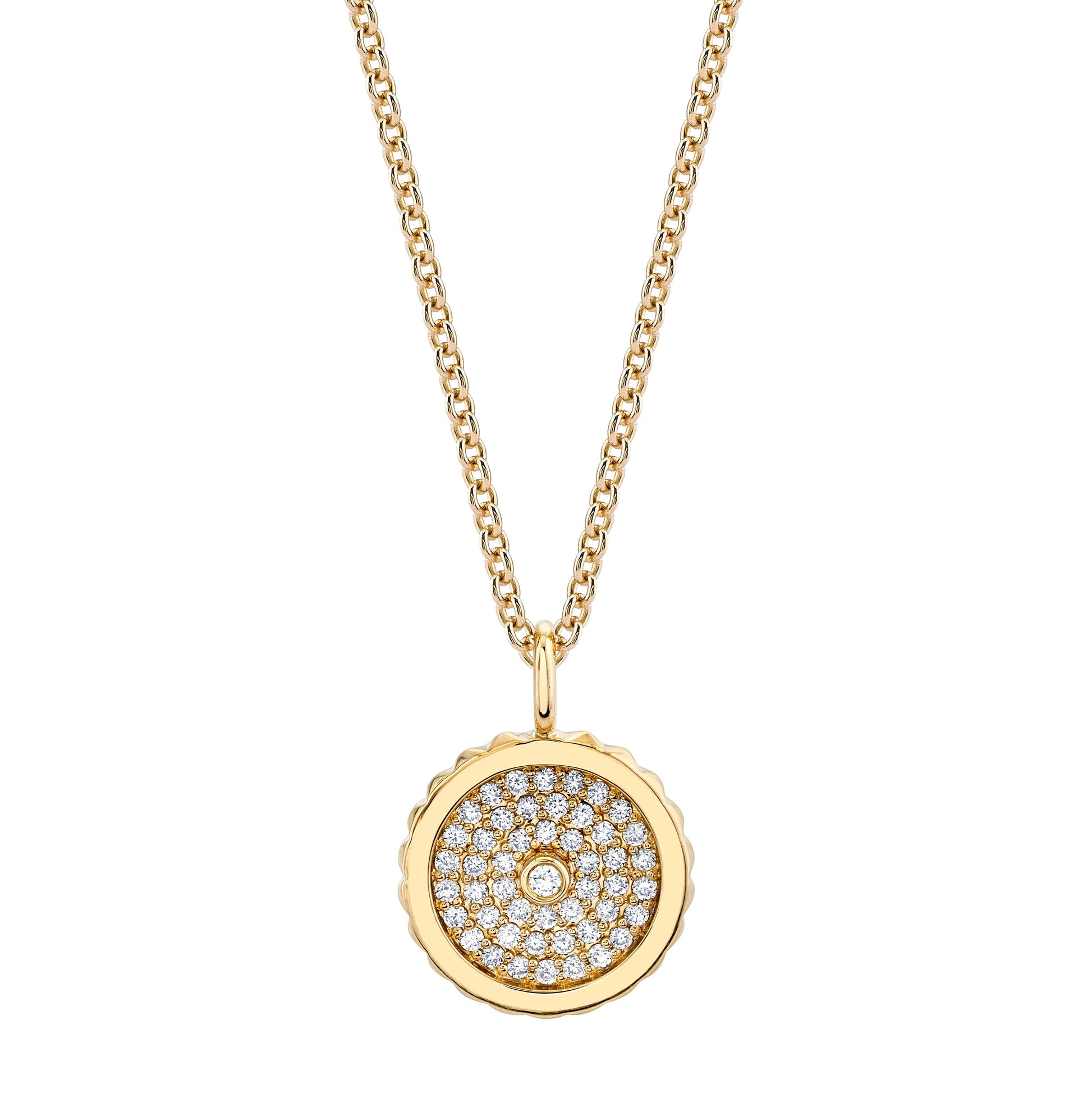 MICHAEL M Necklaces 14K Yellow Gold Tetra Pavé Bezel Medallion P397