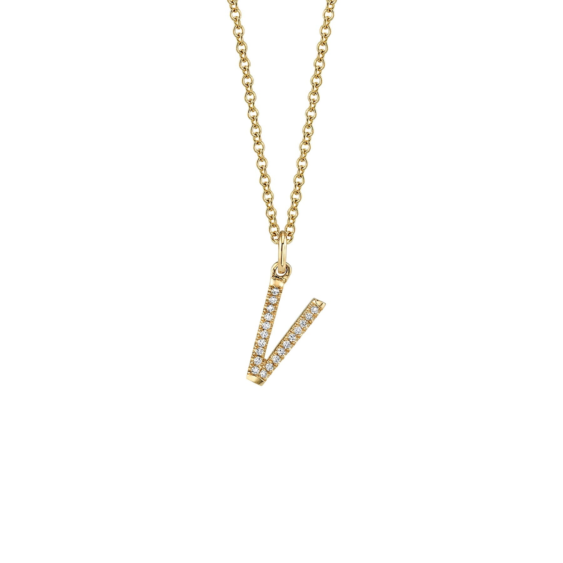 MICHAEL M Necklaces 14K Yellow Gold / V Diamond Initial Pendant P141V