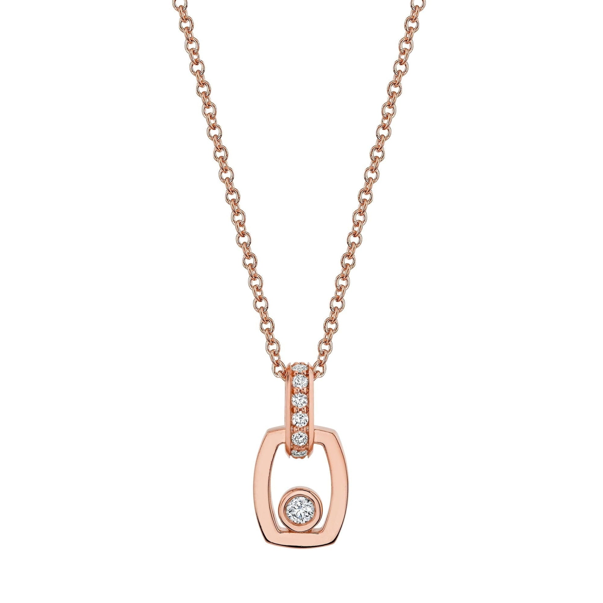 MICHAEL M Necklaces 18k Rose Gold Link Pendant with Bezel Set Diamond P400