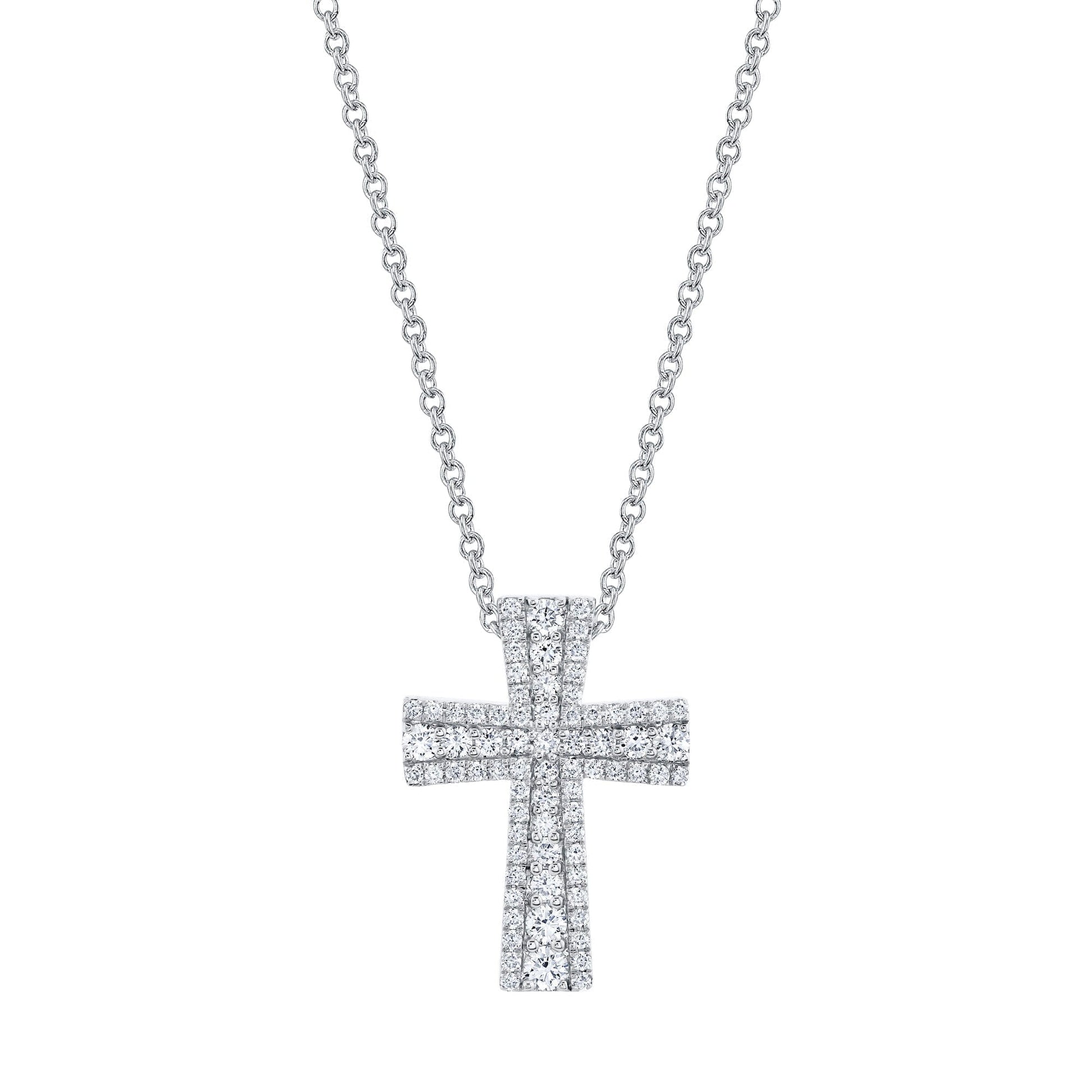 MICHAEL M Necklaces 18K White Gold Europa Pave Cross Pendant P415