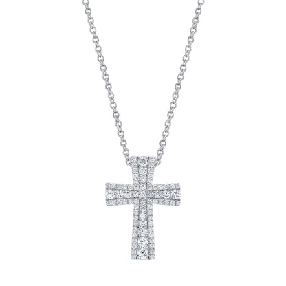 MICHAEL M Necklaces 18K White Gold Europa Pave Cross Pendant P415
