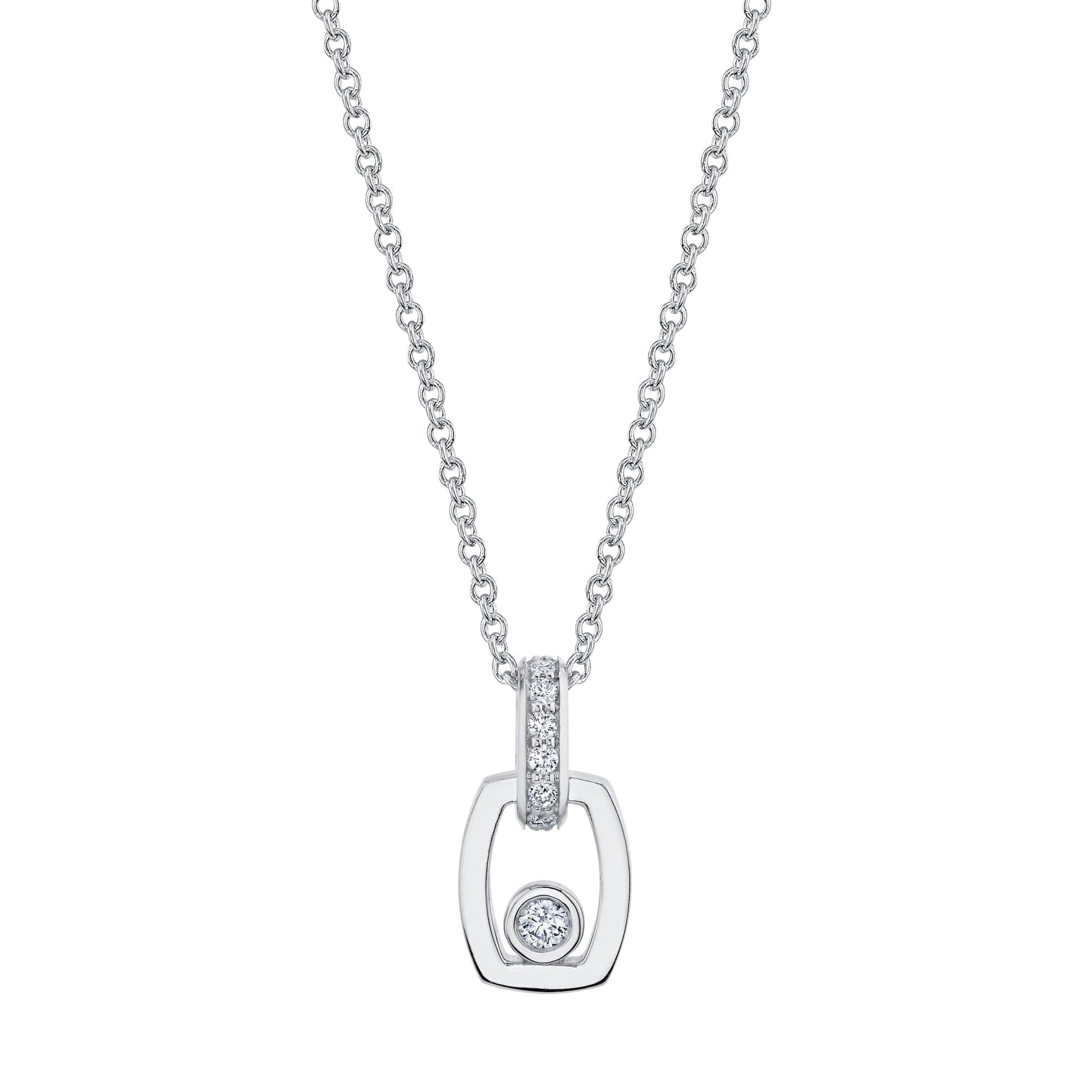 MICHAEL M Necklaces 18k White Gold Link Pendant with Bezel Set Diamond P400