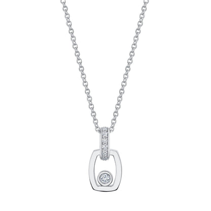 MICHAEL M Necklaces 18k White Gold Link Pendant with Bezel Set Diamond P400