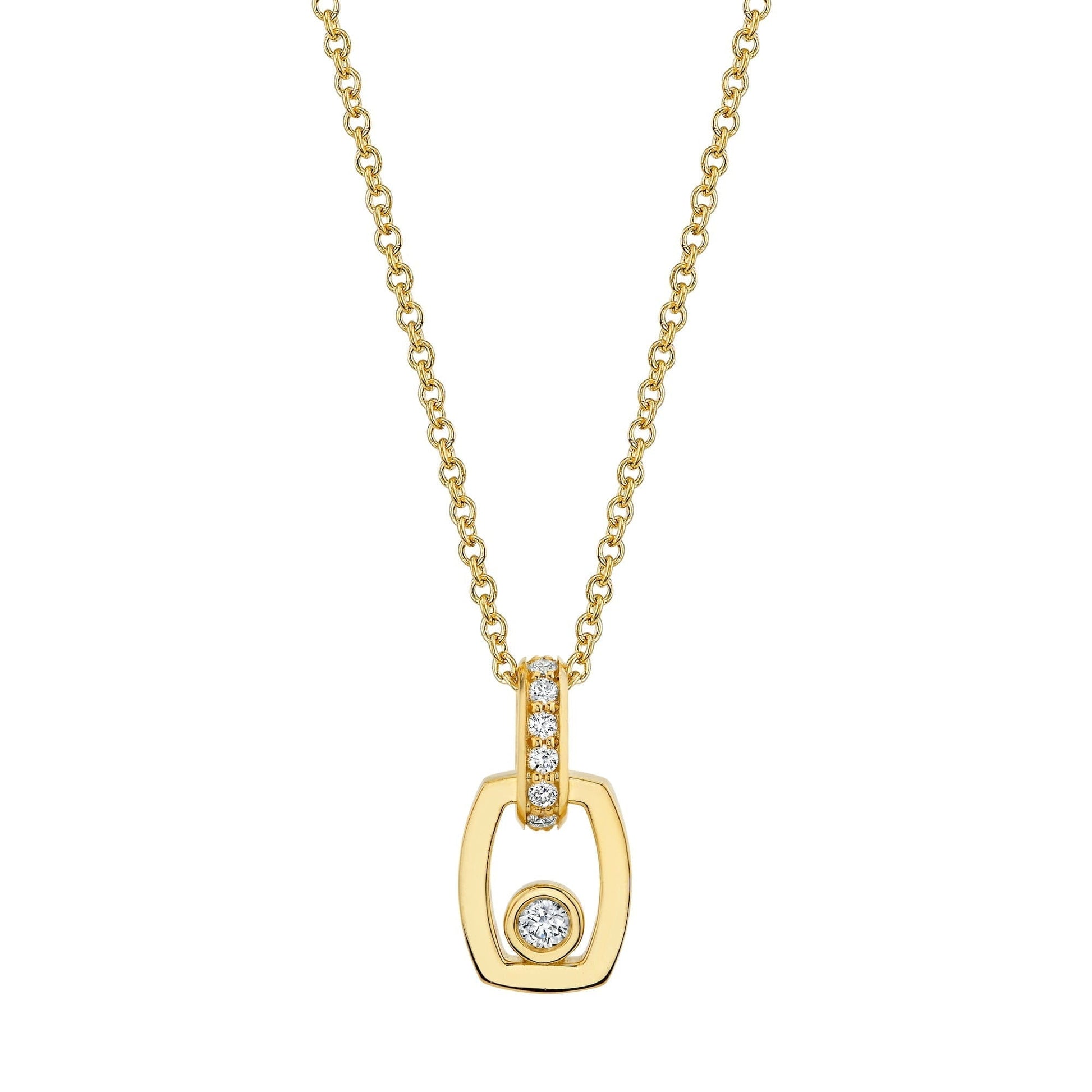 MICHAEL M Necklaces 18K Yellow Gold Link Pendant with Bezel Set Diamond P400