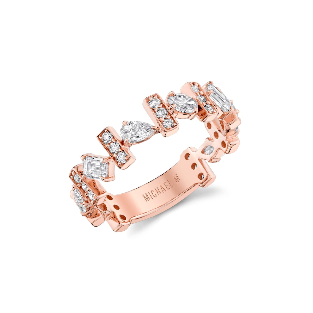 MICHAEL M Rings 18K Rose Gold / 4 Montage Pavé Bar Band B554