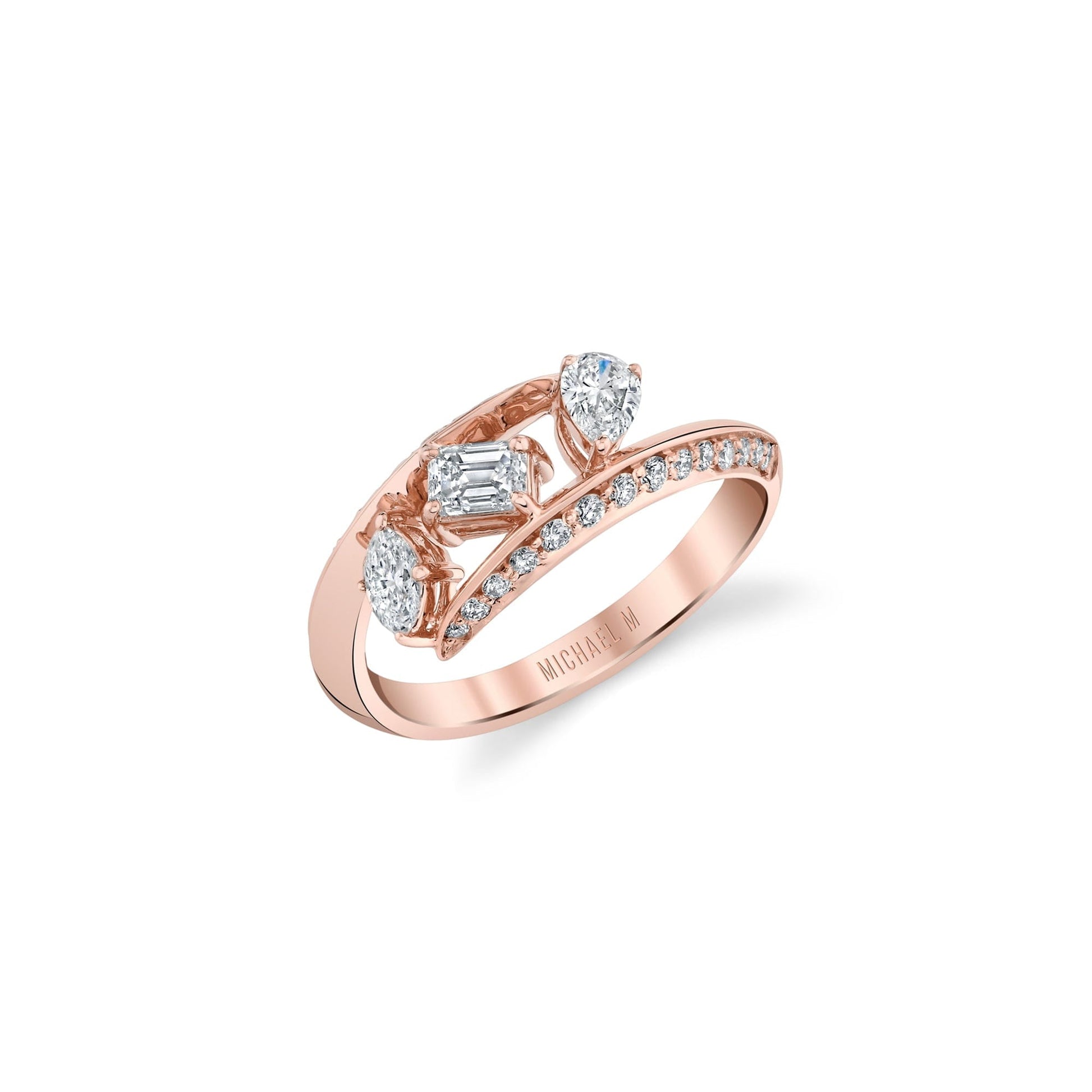 MICHAEL M Rings 18K Rose Gold / 4 Montage Pave Knife Edge Bypass Ring F410PV