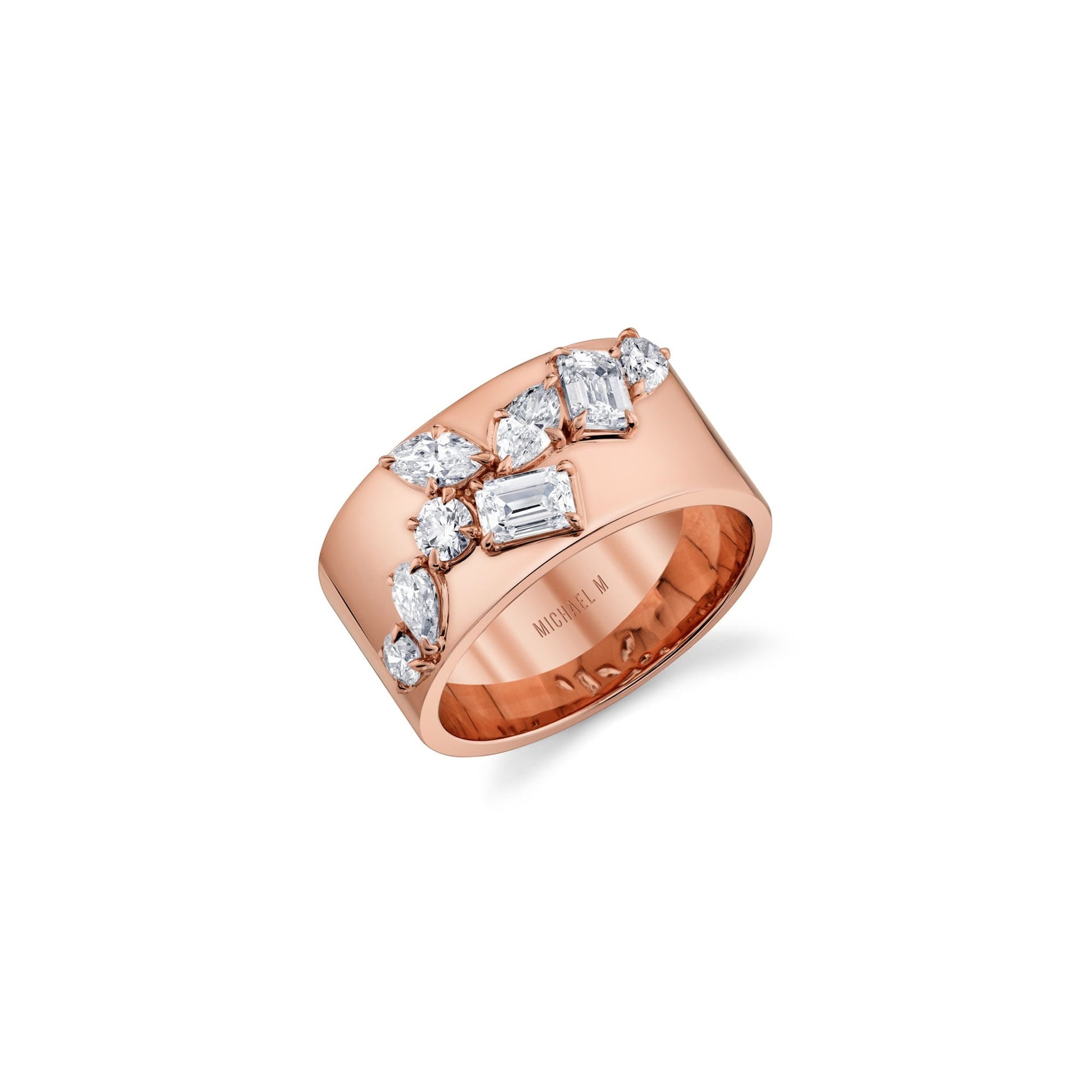 MICHAEL M Rings 18K Rose Gold / 4 Montage Wide Cluster Band B549