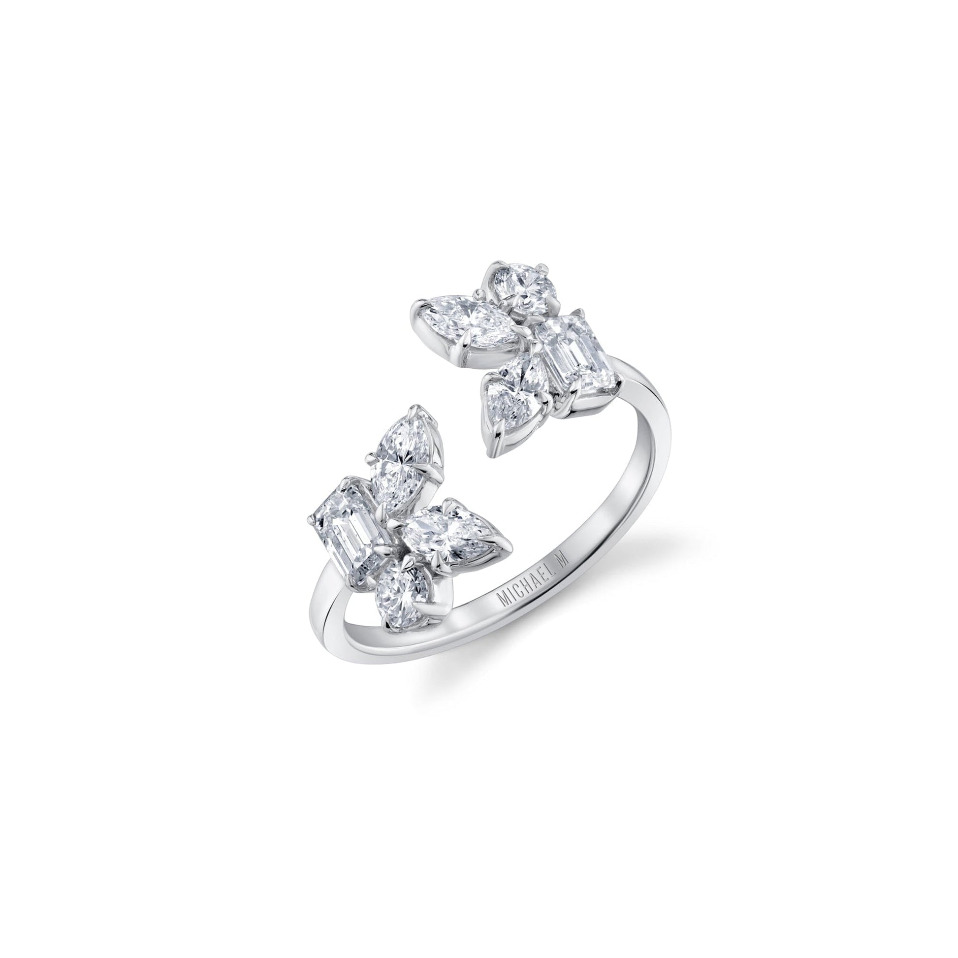 MICHAEL M Rings 18K White Gold / 4 Montage Cluster Bypass Ring F412