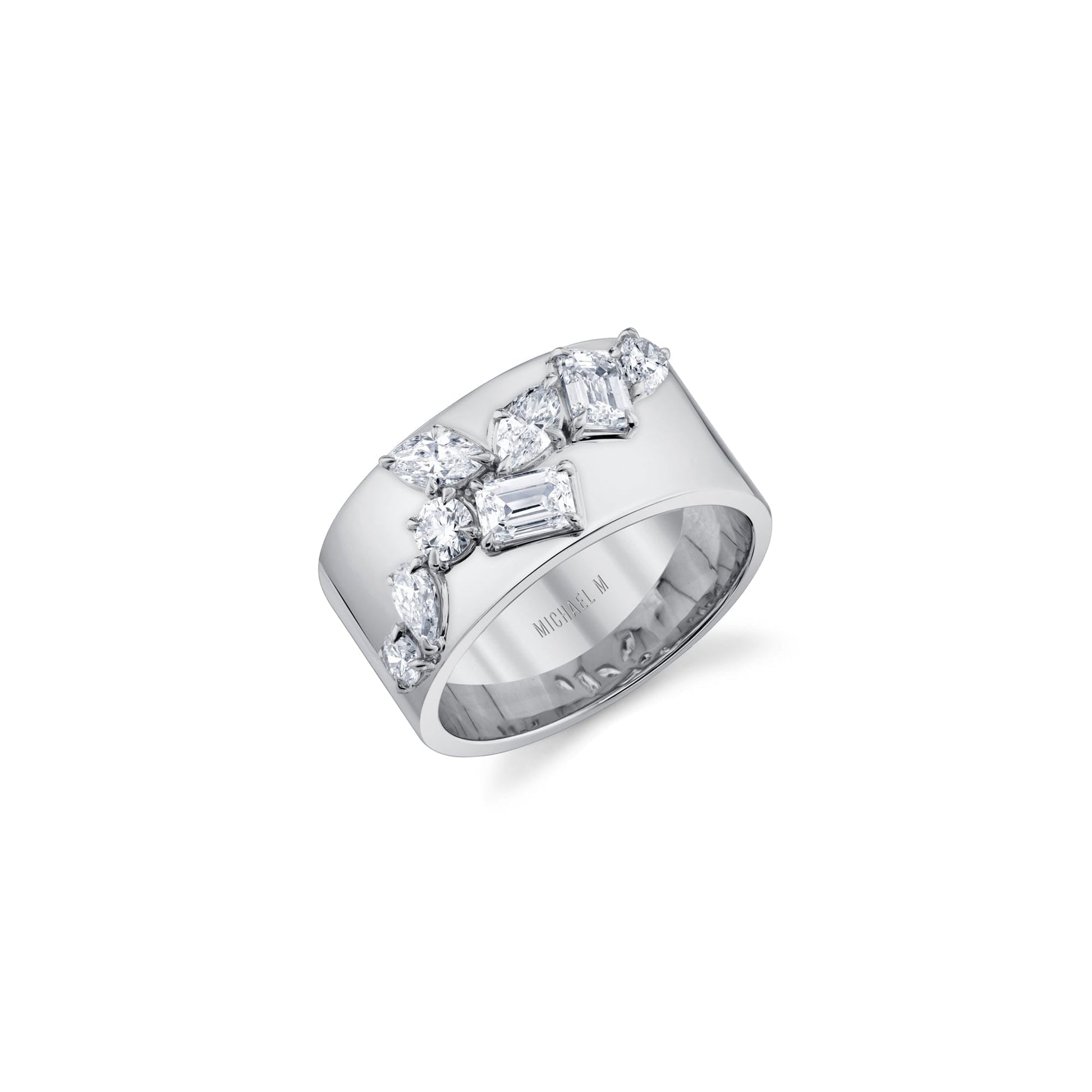 MICHAEL M Rings 18K White Gold / 4 Montage Wide Cluster Band B549