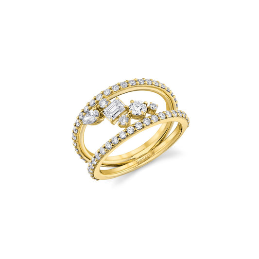 MICHAEL M Rings 18K Yellow Gold / 4 Montage Diamond Row Tension Band F414