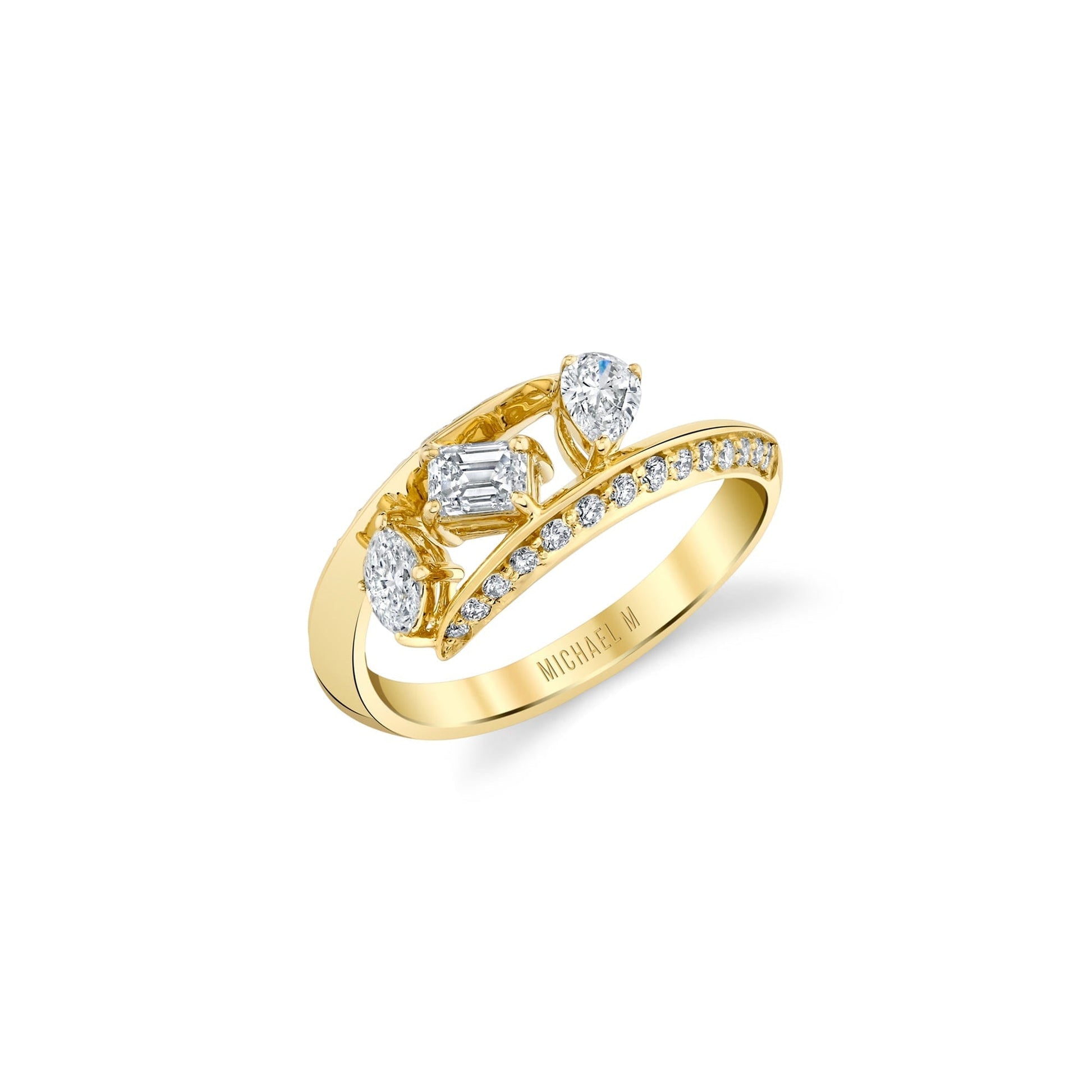 MICHAEL M Rings 18K Yellow Gold / 4 Montage Pave Knife Edge Bypass Ring F410PV