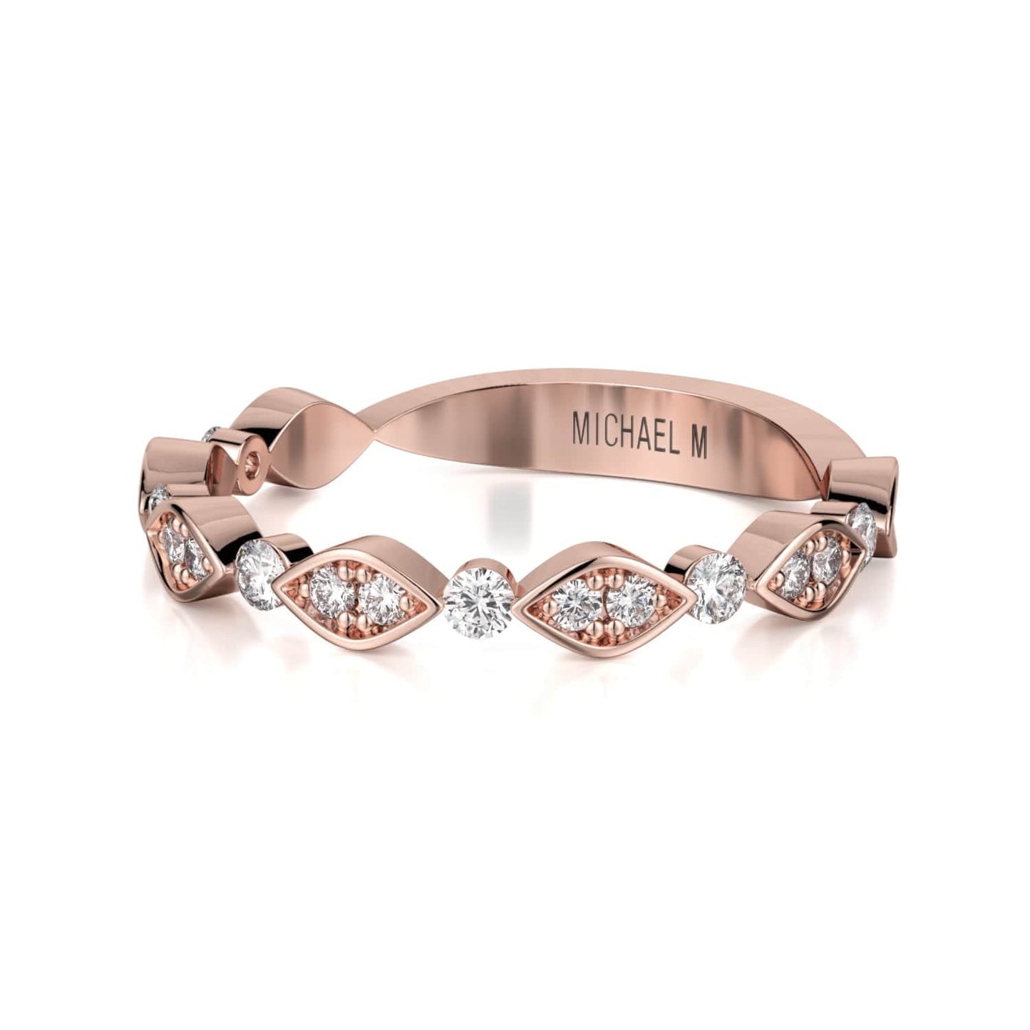 MICHAEL M Wedding Bands 18K Rose Gold Bezel Marquise Diamond Band B319