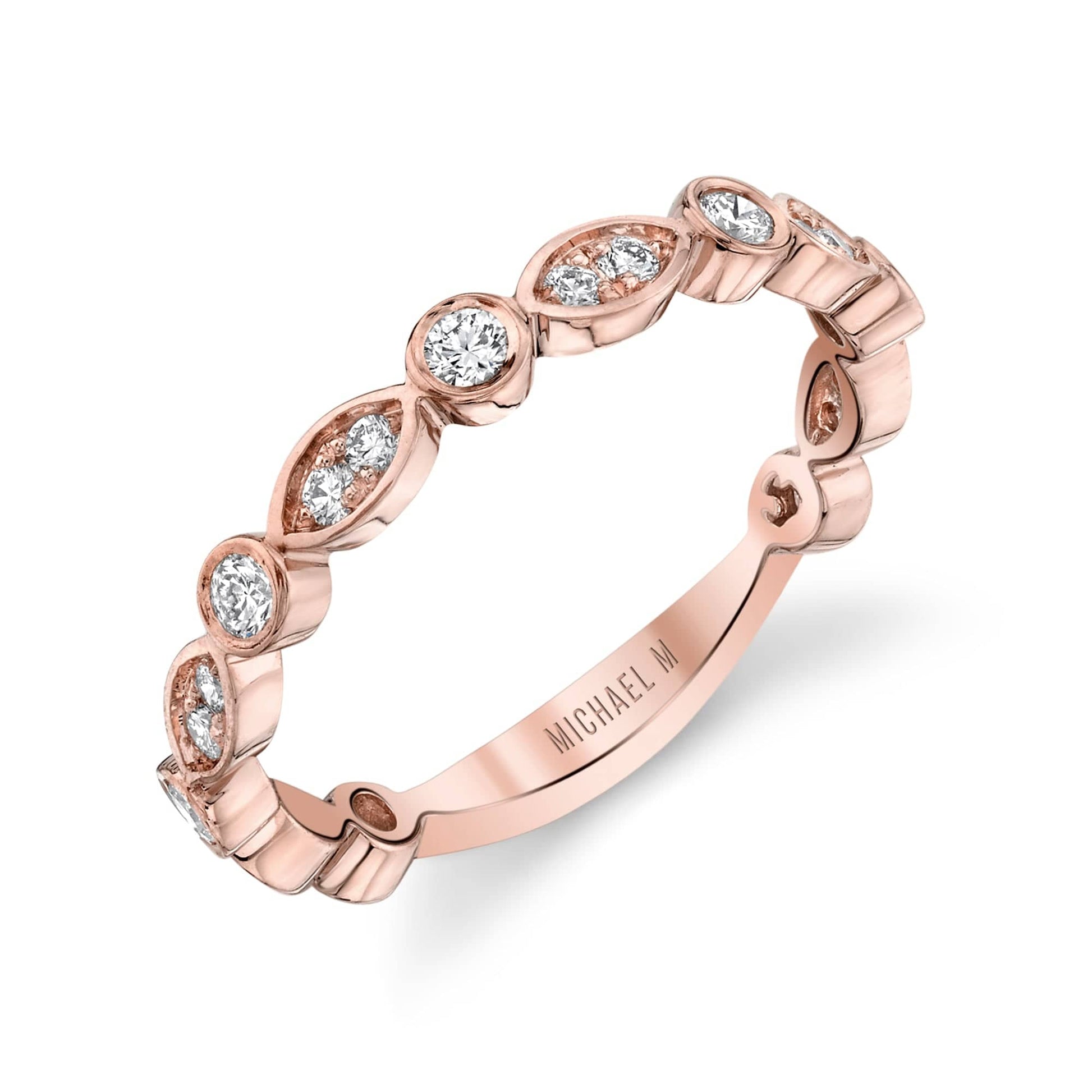 MICHAEL M Wedding Bands 18K Rose Gold Marquise and Circle Pave Diamond Band B313