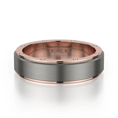MICHAEL M Wedding Bands 18K Rose Gold/ Titanium Men's Band MB116 MB-116RG