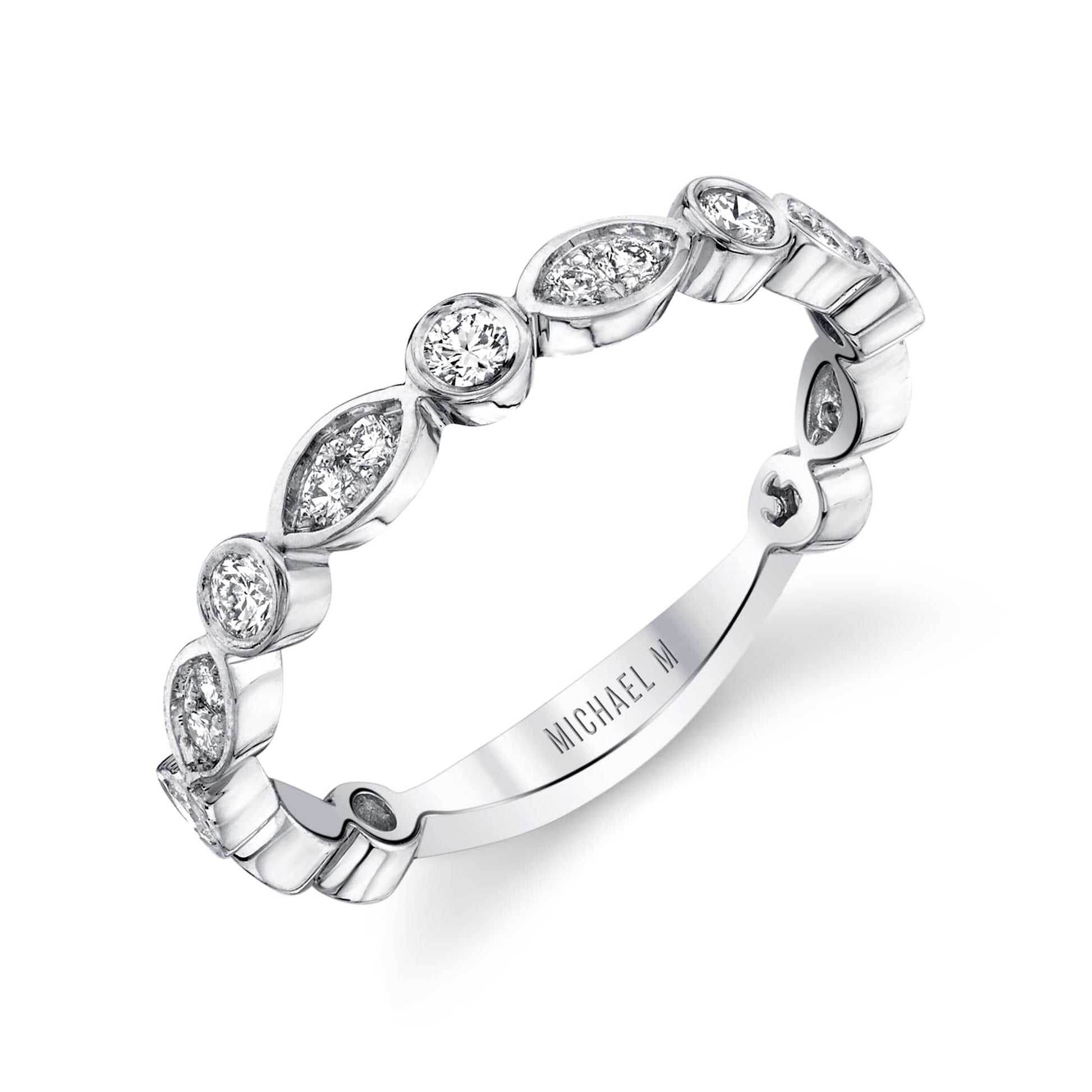 MICHAEL M Wedding Bands 18K White Gold Marquise and Circle Pave Diamond Band B313