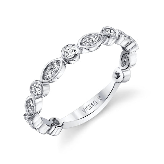 MICHAEL M Wedding Bands 18K White Gold Marquise and Circle Pave Diamond Band B313