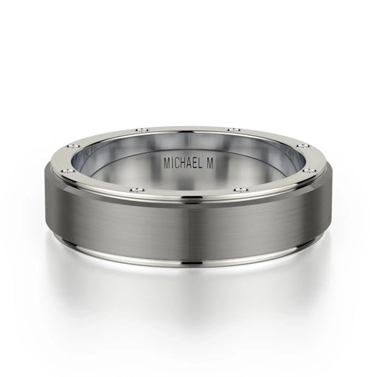 MICHAEL M Wedding Bands 18K White Gold/ Titanium Men's Band MB116 MB-116WG
