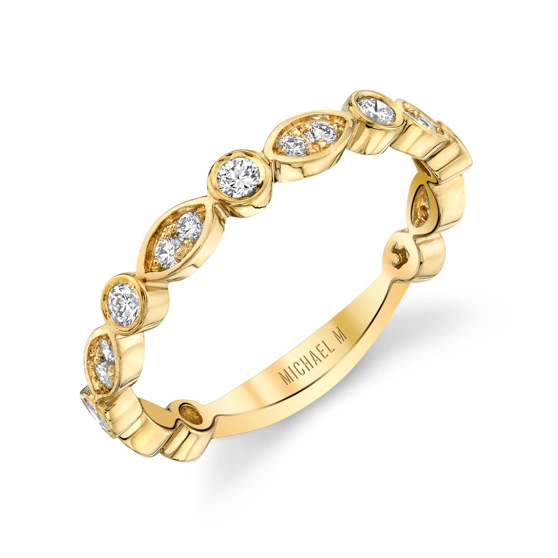 MICHAEL M Wedding Bands 18K Yellow Gold Marquise and Circle Pave Diamond Band B313