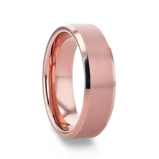 EROS Rose Gold Tungsten Wedding Band For Men with Beveled Edges Thorsten - 8mm - Thorsten Rings