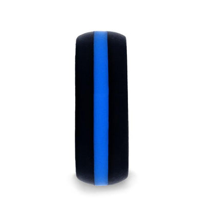 ZOLAN Matte Black Men's Silicone Ring With Vibrant Blue Colored Inlay - 8mm