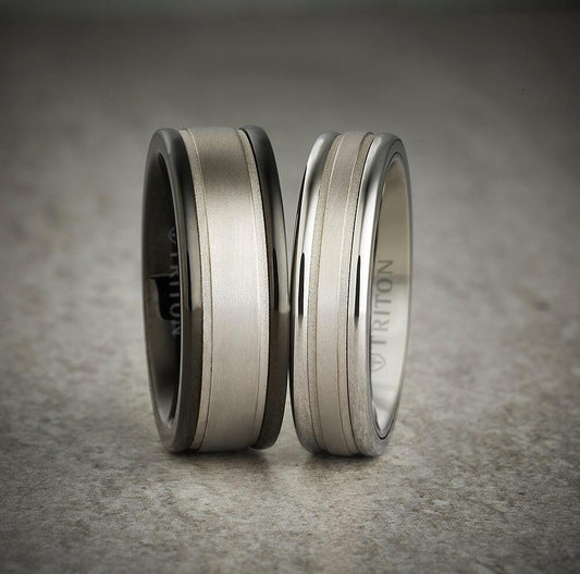 8MM White Tungsten Carbide Ring - Step Edge 14K White Gold Insert with Round Edge