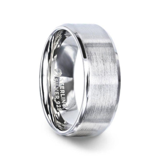CASSIE Silver Brushed Center Flat Style Women's Wedding Band With Beveled Edges - 4mm - Thorsten Rings
