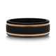 BAROQUE Black Titanium Diamond Pattern Brushed Finish Men's Wedding Ring with Gold Milgrain Grooves  8mm