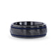 PATROL Black Titanium Carved Diagonal Pattern Brushed Finish Men's Wedding Ring with Blue Milgrain Grooves  8mm