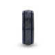 PATROL Black Titanium Carved Diagonal Pattern Brushed Finish Men's Wedding Ring with Blue Milgrain Grooves  8mm