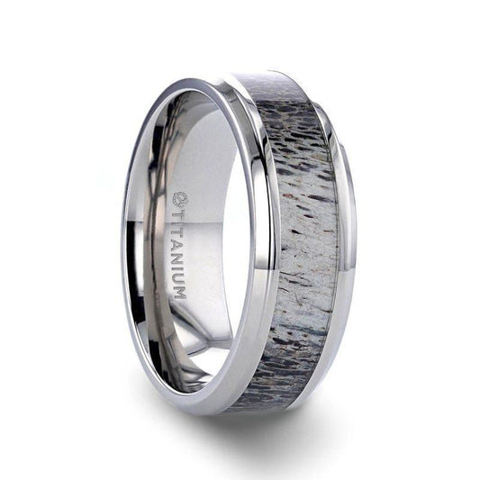 CARIBOU Polished Beveled Titanium Men's Wedding Band with Ombre Deer Antler Inlay - 8mm - Thorsten Rings